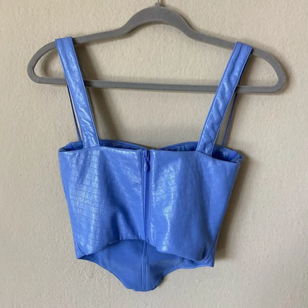 House Of Cb Melissa Vegan Leather Cornflower Blue Crop Top Corset Size XS